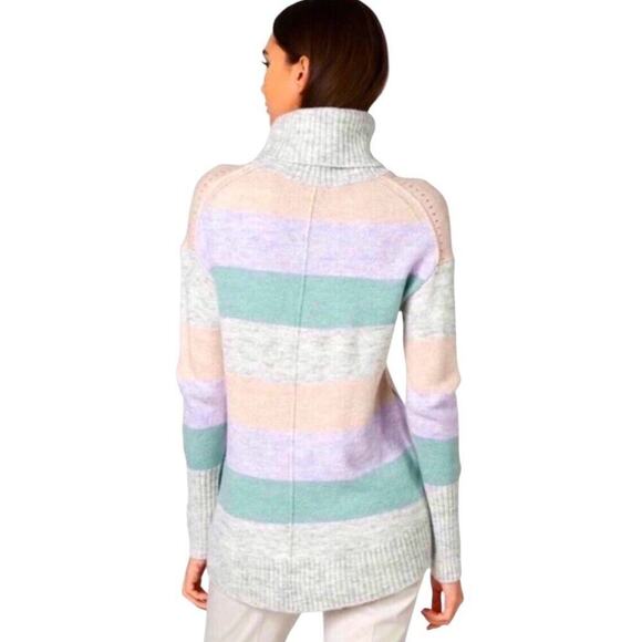 Gap Brushed Turtleneck Sweater Women L Striped Green Purple Relaxed Preppy Cozy - Picture 7 of 15